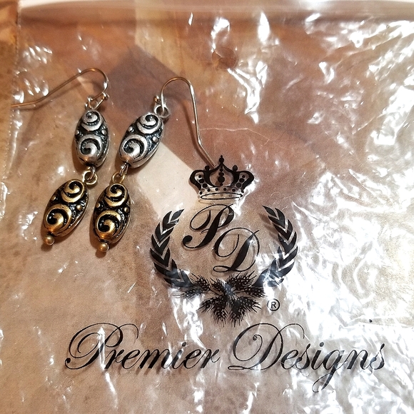 NEW Premier Designs Antiqued Two Tone Dangle Earrings - Picture 2 of 5